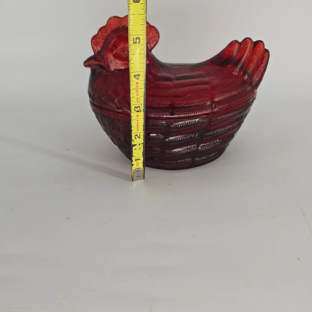 Vintage Cracker Barrel Red Glass Hen on Nest Covered Candy Dish